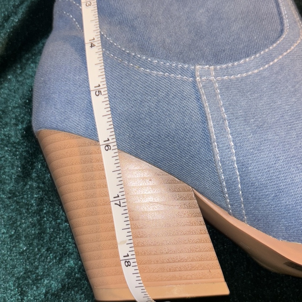 Vivianly Pointy Toe Denim Knee Boots w Chunky Heel Cowgirl Boot, Blue, 10, NWT - Picture 8 of 16